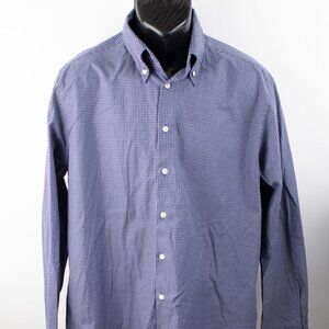 Gauche Slim Fit Men's XL 43-44 Navy Blue White Window Pane Check Button Shirt